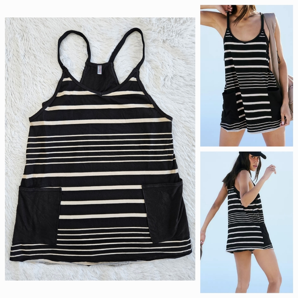 Free People Hot Shot Mini Printed Dress Spring Stripe Black